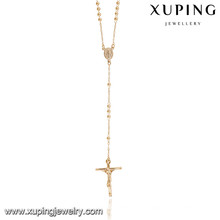 43038 Xuping 18k jewellery new designed gold plated long cross shaped rosary necklace